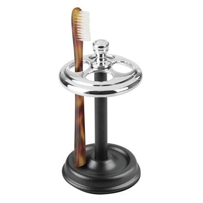 iDesign Toothbrush Holder, Black/Chrome | 4 Divided Sections, For Bathroom or Vanity - color: Chrome/Black, style: Pack of 1