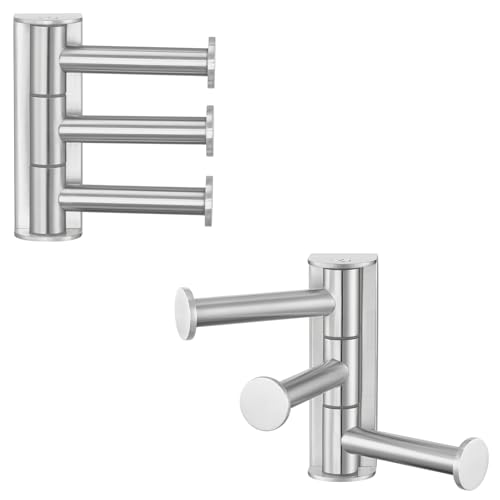 Suyar Bathroom Towel Hook with 3 Arms, Swivel Robe Holder, Brushed Nickel | 2 Pack, SUS304 Stainless Steel, Wall Mounted - color: Brushed Nickel, size: 2 Pack
