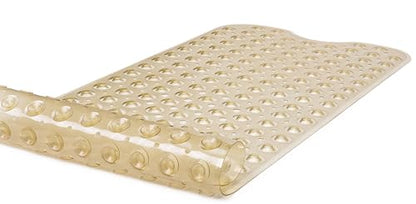 Extra-Long Non-Slip Bathtub & Shower Mat 39”x16” (Smooth/Non-Textured Tubs Only) Safe, Clean, Machine-Washable, Superior Grip&Drainage, Vinyl, Transparent Light Brown - color: Transparent Light Brown, size: 39" x 16" (Rectangular)