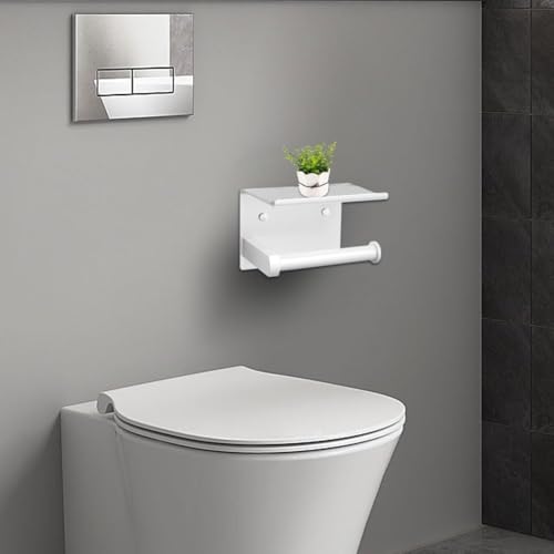 Premium Toilet Paper Holder with Phone Shelf, Wall Mounted, for Bathroom, Living Room, Restroom, RV, and so on, Stainless Steel-Rustproof,Tissue Roll Holder with Storage Shelf-White(YaoJooHome) - color: White