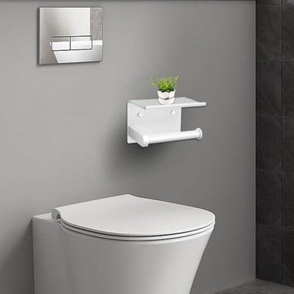 Premium Toilet Paper Holder with Phone Shelf, Wall Mounted, for Bathroom, Living Room, Restroom, RV, and so on, Stainless Steel-Rustproof,Tissue Roll Holder with Storage Shelf-White(YaoJooHome) - color: White