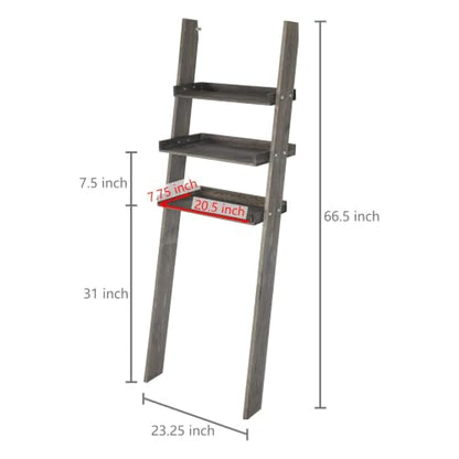 MyGift Over The Toilet Storage Ladder Shelf, 3 Tier Wood Bathroom Organizer, Above The Storage Shelves Leaning Rack Stand Gray