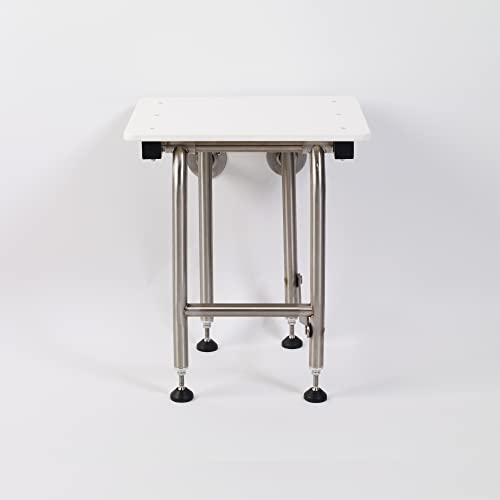 HDP Shower Seat With Legs - Heavy Duty Chair for Inside Shower 400lbs | 304 Stainless Steel | For Elderly and Disabled | Folding Wall Mounted Seat | 18" x 16" - size: 18
