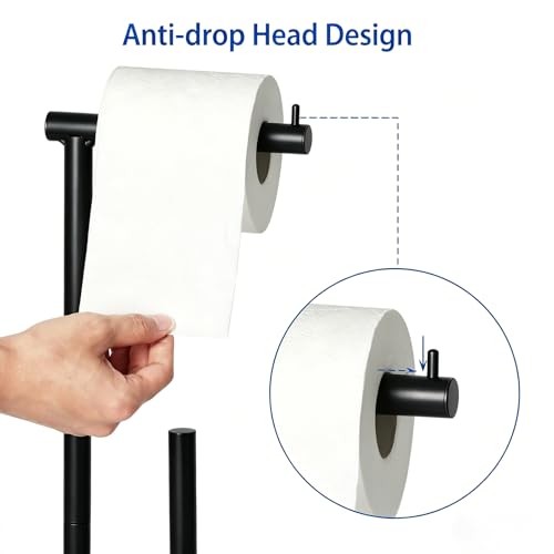 Black Toilet Paper Holder Stand Metal Toilet Paper Roll Holder with Reserve, Freestanding TP Holder Toilet Paper Storage Holder