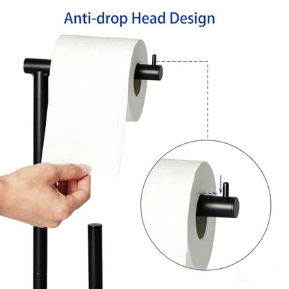 Black Toilet Paper Holder Stand Metal Toilet Paper Roll Holder with Reserve, Freestanding TP Holder Toilet Paper Storage Holder