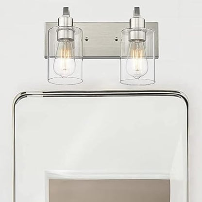 Emliviar 2-Light Bathroom Vanity Light - Bathroom Light Fixture in Brushed Nickel Finish with Clear Glass, YCE237B-2W BN - color: Brushed Nickel - Clear Glass, size: 2-Light