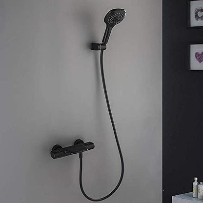 Wall Mounted Bathtub Faucet with Shower, Bath Shower Faucet System Mixer Thermostatic Mixer Taps Brass Shower Taps with Hand Shower and Shower Hose Set,Chrome,Black - color: Black