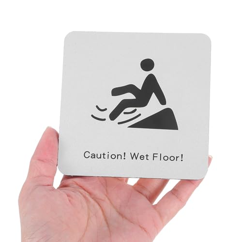 Kisangel Wet Floor Warn Sign Plaque for Homes and Multiple Environments Made of Wear-resistant Aluminium-plastic Panel with Adhesive Tape, Waterproof Silver Slippery Floor Safety Sign