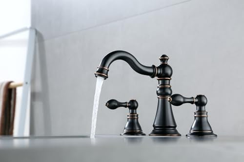 Oil Rubbed Bronze 2-Handle 8 Inch Widespread Bathroom Faucet, 3 Holes | Derengge Traditional Widespread Sink Faucet, With Pop-Up Drain 360° Swivel Stainless Steel Spout, F-8303-ORB - color: Oil Rubbed Bronze