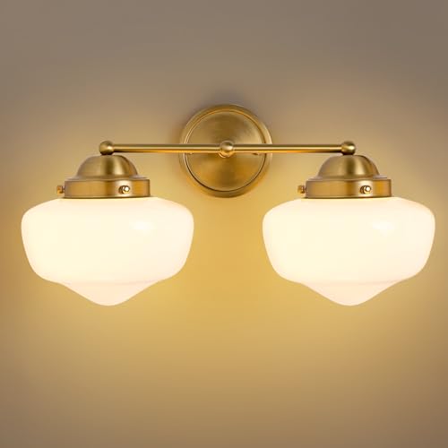 2 Light Bathroom Vanity Light, Bathroom Light Fixture with Milky White Glass Shade and Matte Brass Finish, Vanity Lights for Bathroom, Brushed Gold Vanity Light - color: Milky white, size: Butterfly Double-Ended
