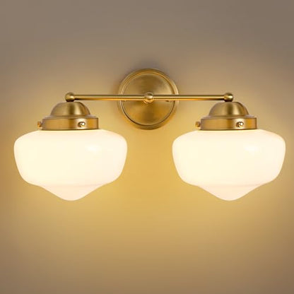 2 Light Bathroom Vanity Light, Bathroom Light Fixture with Milky White Glass Shade and Matte Brass Finish, Vanity Lights for Bathroom, Brushed Gold Vanity Light - color: Milky white, size: Butterfly Double-Ended