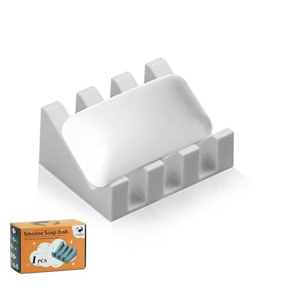 Self Draining Soap Dish Holder,Silicone Soap Dish,for Bathroom,Kitchen, Sponges，Can Extend Soap Life，Keep Soap Bars Dry and Easy Cleaning (Light Grey,1-Pack) - color: Light Grey,1-pack