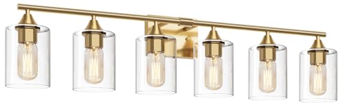 6-Light Gold Vanity Light,Bathroom Light Fixtures,Modern Brushed Brass Gold Wall Sconce Lighting,Bathroom Wall Lamp for Mirror Bedroom Living Room Vanity Table Hallway - color: Gold, size: 6-Light