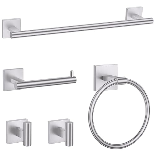 TURS 5-Pieces Brushed Nickel Bathroom Hardware Set 23.6 Inch SUS304 Stainless Steel Towel Bar Set Wall Mounted Bathroom Accessories Set - color: Brushed Nickel, size: 5-Pieces Set-B