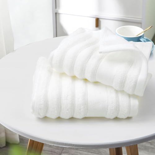 Jacquotha Luxurious 2-Pack Ribbed Striped Hand Towels (White) | Hotel & Spa Premium Cotton Face Towels 13” x 29”, Soft and Quick Drying 480 GSM - color: White