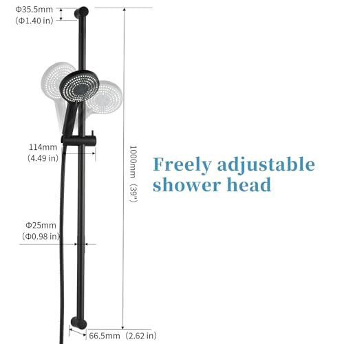 OFFO 6-Spray High Pressure Handheld Shower Head Combo with Adjustable 40 in Slide Bar and 60 in Stainless Steel Hose, Matte Black - color: Matte Black, style: 40" Slide Bar & 60" Hose