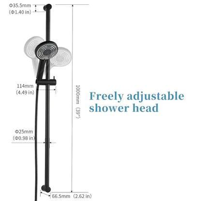 OFFO 6-Spray High Pressure Handheld Shower Head Combo with Adjustable 40 in Slide Bar and 60 in Stainless Steel Hose, Matte Black - color: Matte Black, style: 40" Slide Bar & 60" Hose