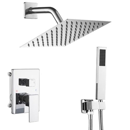 Shower System Polished Chrome Bathroom Rainfall Shower Faucet Set Complete Wall Mounted 8 Inch Shower Head and Handle Set with Rough-in Valve Body and Trim Kit - color: Polished Chrome, size: 8 Inch
