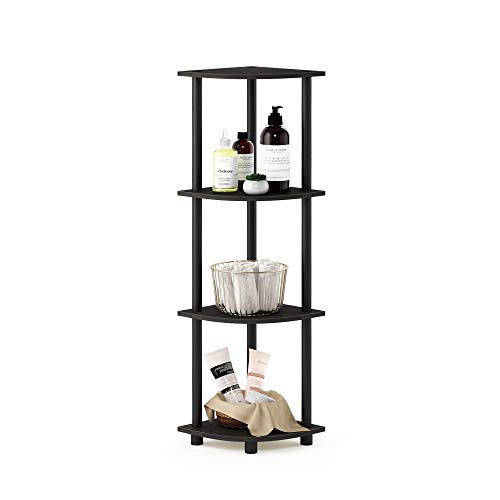 Furinno TURN-N-TUBE Corner Shelf, 4-Tier Corner Bookshelf, Display Storage Shelves with Open Shelves, for Organization and Storage, Living Room, Home Office, Garage, Espresso - color: Espresso/Black, size: 4-Tier Round Tube