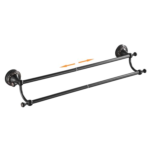 Oil Rubble Bronze Brass Double Towel Bar, Adjustable 15.5 to 27.5 Inch Bath Towel Bar Rack for Bathroom Towel Holder, Wall Mounted Black Bathroom Hardware Accessories,Pattern Carving Design - color: Double Towel Rack
