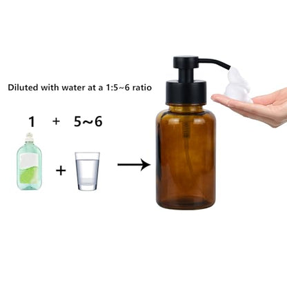 15 oz Amber-Tinted Thick Glass Foaming Soap Dispenser, Refillable Foaming Soap Dispenser with Black Rust-Proof Foam Pump, Suitable for Bathrooms and Kitchens (1, Amber) - color: Amber