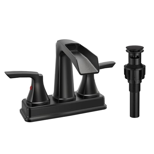 Fapully Matte Black Waterfall Bathroom Faucet, Centerset Bathroom Faucet | Lead-Free Brass, 4 Inch Faucet for Bathroom Sink with Pop-up Drain - color: Matte Black