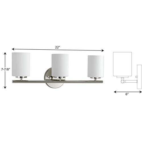 Progress Lighting 3-Light Etched Glass Modern Bath Vanity Light, Replay Collection , Indoor, P2159-104, Polished Nickel - color: Polished Nickel, size: 3-Light