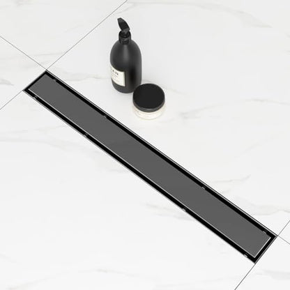 SaniteModar 24 inch Linear Shower Drain Matte Black with Tile Insert Grate | AISI 304 Stainless Steel Brushed Shower Floor Drain Rectangle Linear Drain with Hair Fliter and Adjustable Feet - color: Matte Black, size: 24 inch