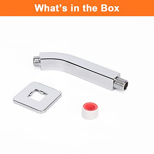 Shower Arm with Flange and Teflon Tape, Wall Mounted Square Shower Pipe 304 Stainless Steel Extension Arm for Fixed Shower Head & Handheld Shower (6 Inch, Chrome) - color: Chrome, style: 6 Inch