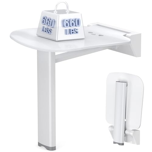 16-Inch Wall-Mounted Folding Shower Seat, Stable Anti-Slip Chair Legs Foldable Shower Chair, Textured Seat Surface Suitable for Seniors Disable(ADA Compliant), Maximum Capacity 660 lb - size: 16 inches
