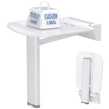 16-Inch Wall-Mounted Folding Shower Seat, Stable Anti-Slip Chair Legs Foldable Shower Chair, Textured Seat Surface Suitable for Seniors Disable(ADA Compliant), Maximum Capacity 660 lb - size: 16 inches