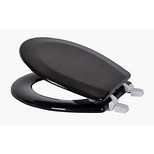 J&V Textiles Round Wooden Toilet Seat With Beveled Edge (Black) - color: Black