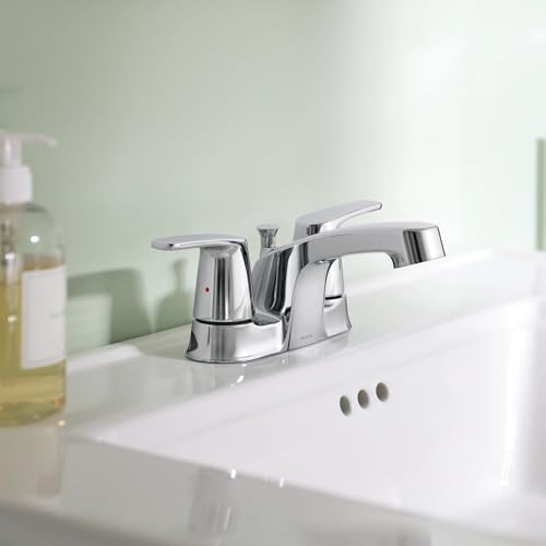 Moen Chateau Chrome Two-Handle Centerset Bathroom Faucet with Metal Drain Assembly, 499525