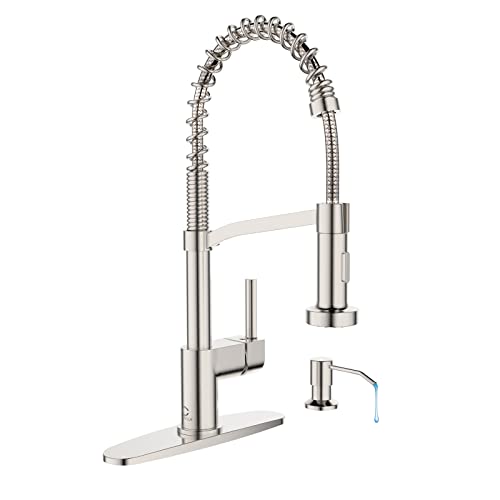 Kitchen Faucet Soap Dispenser,Faucet for Kitchen Sink, Kitchen Sink Faucets with Pull Down Sprayer and Dual Function Spray Head,RV Sink Faucet with Deck Plate,Nickel Brushed - color: B-Brushed Nickel, style: Classic