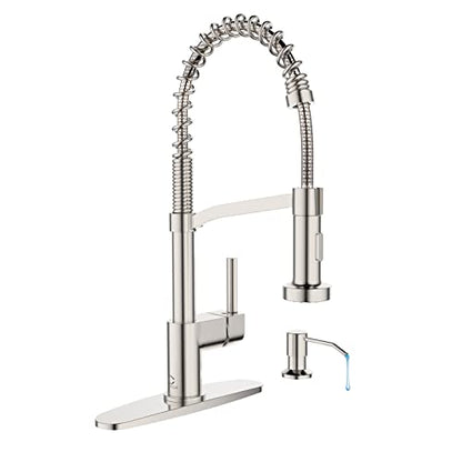 Kitchen Faucet Soap Dispenser,Faucet for Kitchen Sink, Kitchen Sink Faucets with Pull Down Sprayer and Dual Function Spray Head,RV Sink Faucet with Deck Plate,Nickel Brushed - color: B-Brushed Nickel, style: Classic