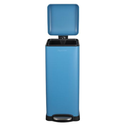 happimess Betty 8 Gal Step Trash Can Soft-Close Lid, Bright Cobalt Blue | Removable Liner, Semi-Rectangular, Steel Pedal, Iron Powder Coated, 27" Height, Non-Skid Base - color: Bright Cobalt Blue