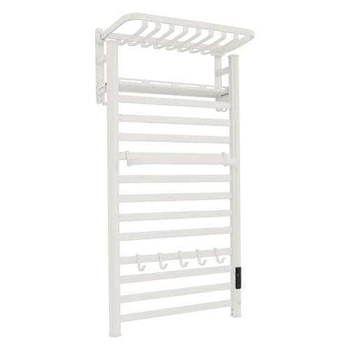 Towel Warmer Rack, 12 Bars Aerospace Aluminium Wall Mounted Electric Heated Towel Rack, Plug-in Towel Dryer with Timer, 86-140°F Temp,Touch Screen for Bathroom, 180W, IPX4 (White)