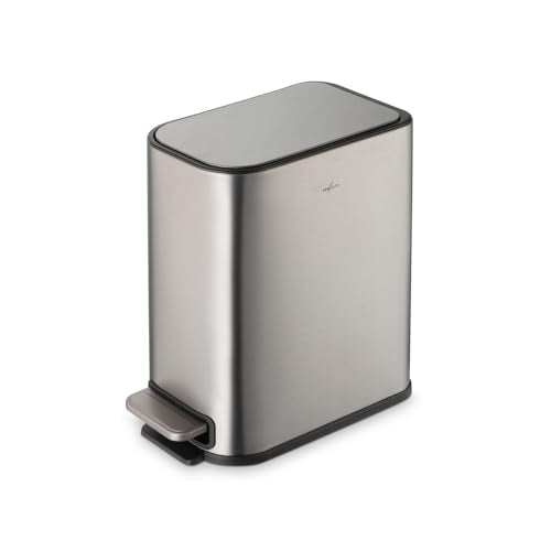 RED FACTOR Slim 1.3 Gallon Stainless Steel Pedal Trash Can with Soft Close Lid for Narrow Spaces – Small Wastebasket Bin with Removable Inner Bucket (Metallic Grey) - color: Metallic Gray