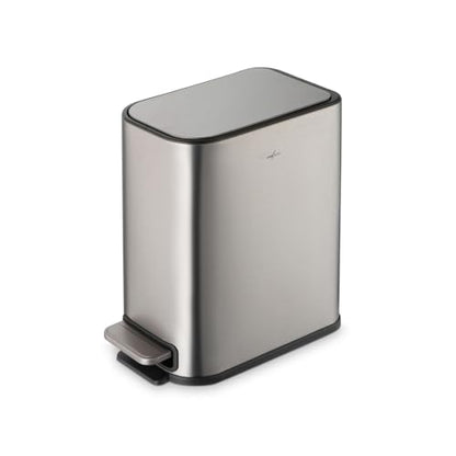 RED FACTOR Slim 1.3 Gallon Stainless Steel Pedal Trash Can with Soft Close Lid for Narrow Spaces – Small Wastebasket Bin with Removable Inner Bucket (Metallic Grey) - color: Metallic Gray
