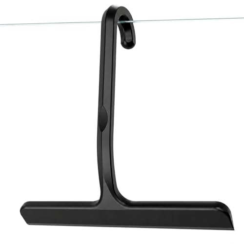 Silicone Shower Squeegee with Hanging Hook for Glass Door & Window, Black | One-Piece Seamless Design for Easy Maintenance; Streak-Free Scraper for Mirrors, Tiles, Countertops & Car Windshields