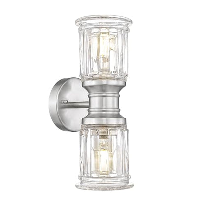 Bathroom Wall Sconces, HWH Brushed Nickel Wall Lighting for Bedroom, 2-Light Bathroom Light Fixtures with Bell-Shaped Clear Glass, Brushed Nickel Finish, 5HZG106B-2W BN - color: Brushed Nickel, size: 2-Light