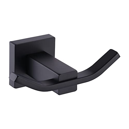 WOWOW Towel Hooks for Bathrooms Matte Black, SUS304 Stainless Steel Coat Hook, Bathroom Robe Towel Holder, Heavy Duty Robe Hooks, Bathroom Double Towel Hooks for Coats, sponges, Clothes Wall Mount - color: Black