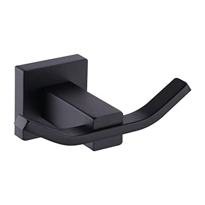 WOWOW Towel Hooks for Bathrooms Matte Black, SUS304 Stainless Steel Coat Hook, Bathroom Robe Towel Holder, Heavy Duty Robe Hooks, Bathroom Double Towel Hooks for Coats, sponges, Clothes Wall Mount - color: Black