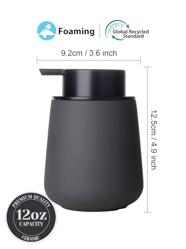 INGOFIN Ceramic Foaming Soap Dispenser - 12oz Foam Hand Soap Dispenser Bathroom, Ceramic Dish Soap Modern Dispenser with Pump for Kitchen, Matte Grey - color: Gray