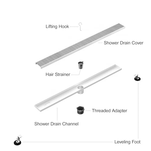 304 Stainless Steel Linear Shower Drain, Bathroom Drain with Removable Grate & Hair Catcher, Waterproof Tile Floor Drain, CUPC Certified (Brushed Finish, 36 Inch) - size: 36 Inch