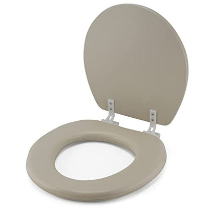 J&V Textiles Embroidered Soft Round Toilet Seat With Easy Clean & Change Hinge, Padded (Beige) - color: Beige