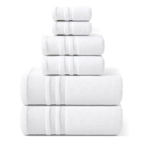 REDKISS 6 Piece Towel Set for Bathroom, 100% Cotton Hotel Collection, Soft Absorbent Quick-Dry, 700 GSM, White - color: White