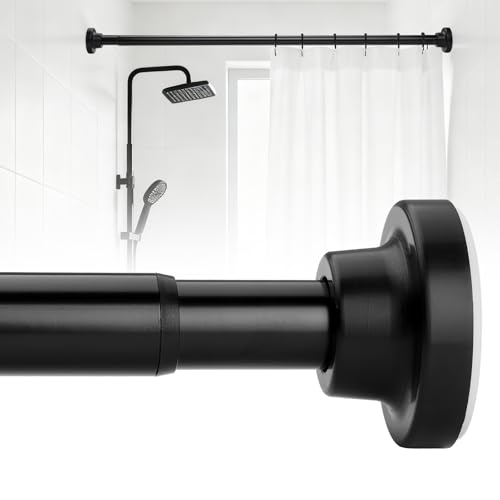 Adjustable Black Shower Curtain Rods 17-67 Inch, No Drill Anti-Rust Non-Slip Heavy Duty Spring Tension Shower Rod, 1" Diameter Drapery Telescoping Curtain Rods for Bathroom - size: 17-67 inch