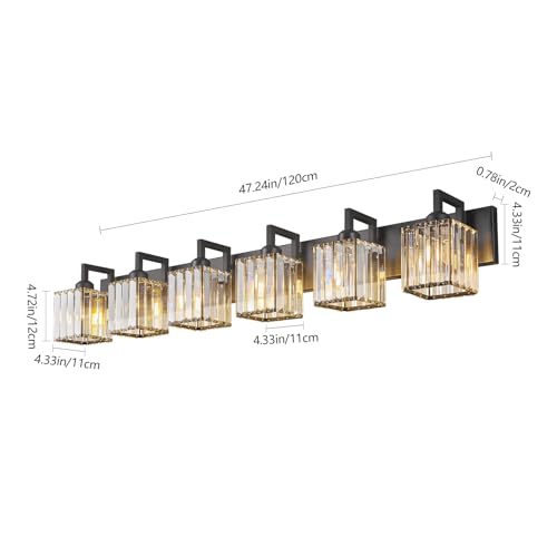 Black Bathroom Light Fixture, 6-Light Crystal Vanity Lighting, Bathroom Lighting Fixtures Over Mirror, Modern Crystal Wall Lamp - color: Black Crooked, size: 6-Light
