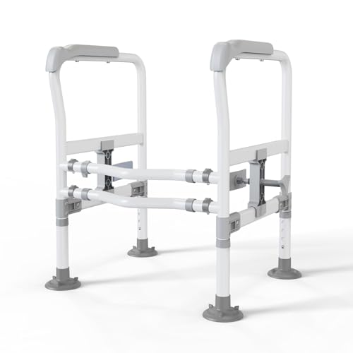 Toilet Safety Rails for Seniors, Zynuhmo Adjustable Toilet Safety Frame with Non-Slip Handles for Elderly, Handicap & Disabled, Foldable Toilet Handles Toilet Rail Stand Up Assist Fit Most Toilets